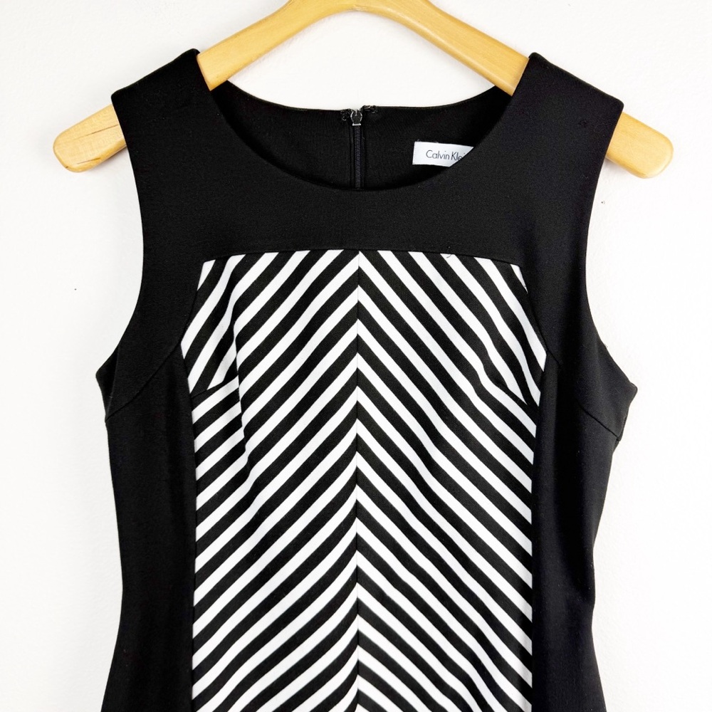 Calvin Klein Black & White Chevron Striped Sheath Dress Size 8 - Picture 4 of 12